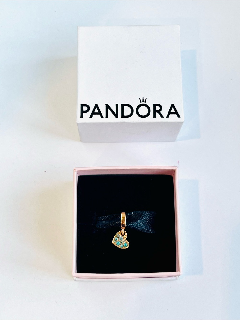 Authentic Pandora Light Blue Pavé Tilted Heart Dangle Charm 789404C01